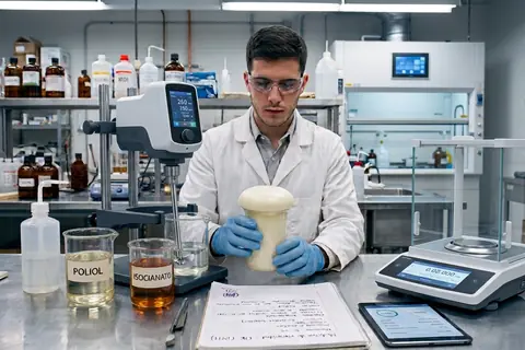 Ensayo de una muestra de poliuretano en el laboratorio de Kilcom